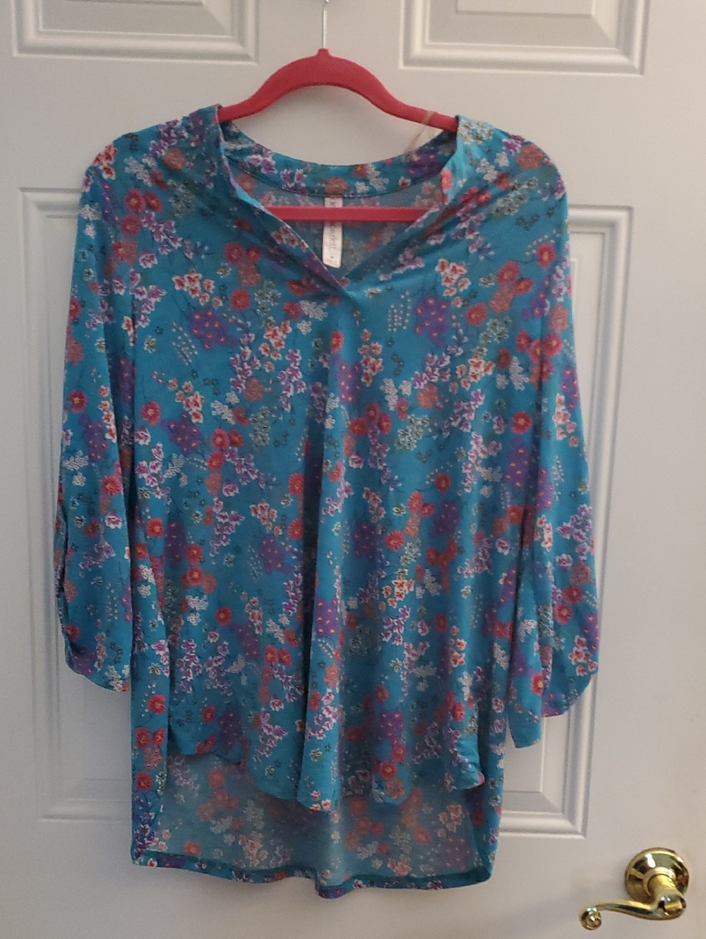 Teal Floral V-Neck Tunic Top